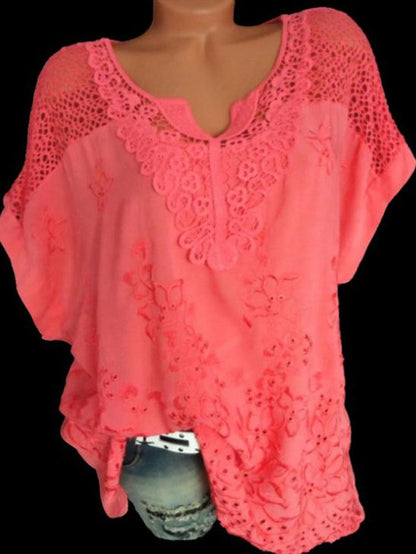 5 Colors Lace V-Neck Embroidered Batwing Coat with Short Sleeves