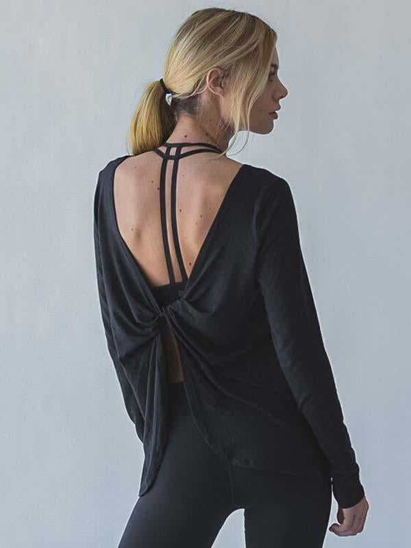 Solid Backless Loose Yoga Tee