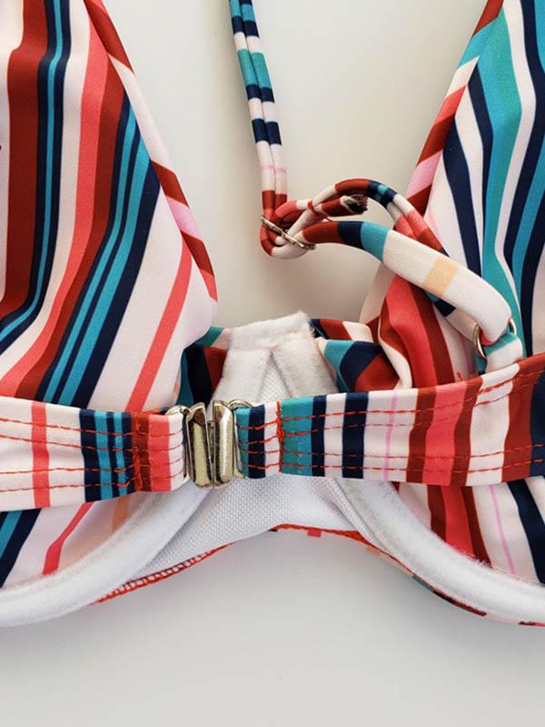 Striped-Print Underwired Split Bikini Swimsuit