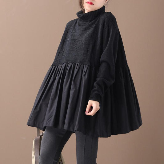 Pleated Spliced Solid Color Pullover Blouse