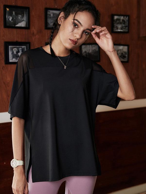 Loose Solid See-Through Yoga Tees