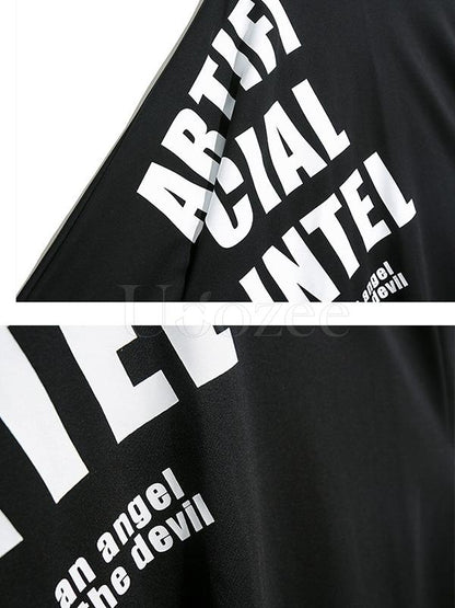 Casual Letter Printed Circular Hole Ribbon T-shirt