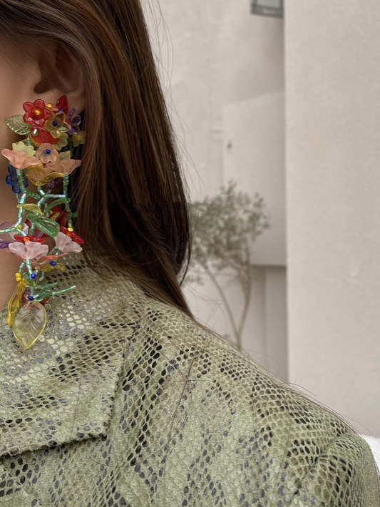 Bohemia Acrylic Handmade Beaded Flowered Leaves Earrings