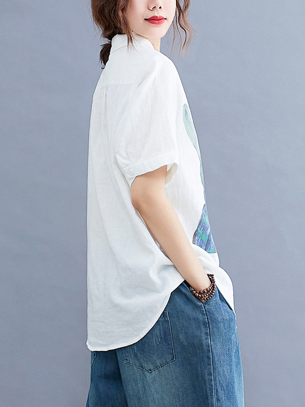 Original Cartoon Printed Lapel Blouse