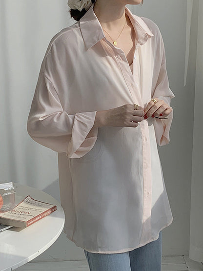 Simple Buttoned Lapel Sun Protection Long Sleeves Blouse Tops