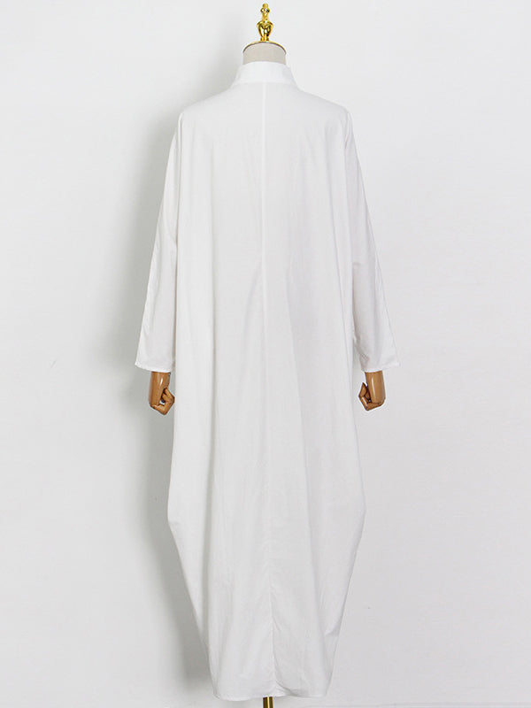 Casual Buttoned Solid Color Lapel Long Sleeves Loose Maxi Dress