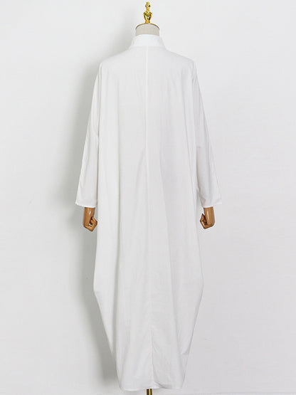 Casual Buttoned Solid Color Lapel Long Sleeves Loose Maxi Dress