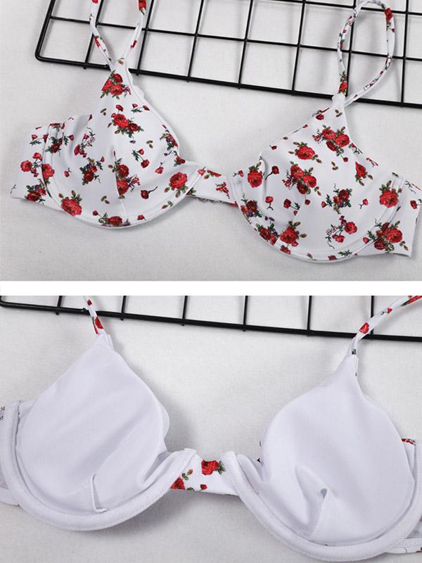 Floral-Print Triangle Split Bikini Swimsuit