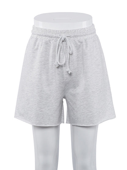 Simple Gray High Waisted Drawstring Sports Shorts