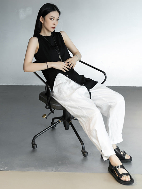 Casual Linen Solid Color Wide Leg Loose Pants