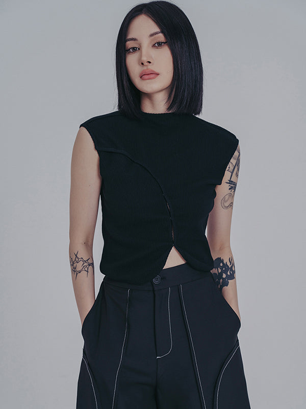 Original Irregular Contrast Color Split-Joint Vest Top