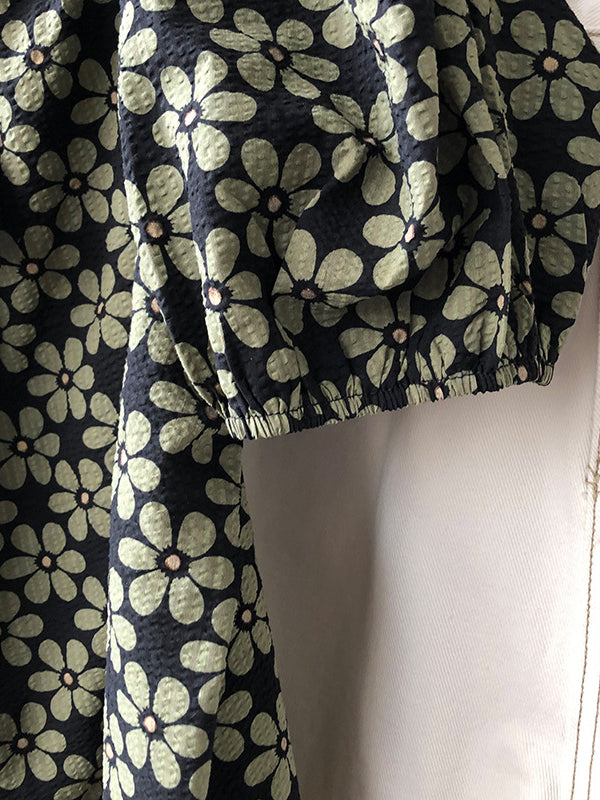 Loose Puff Sleeves Floral Printed T-Shirt