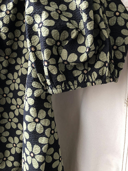 Loose Puff Sleeves Floral Printed T-Shirt