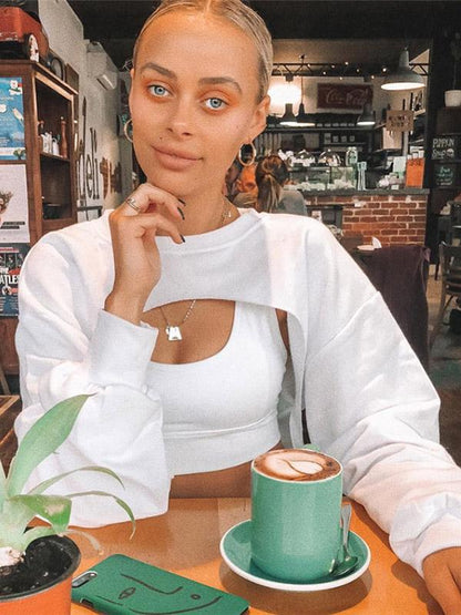 Cropped Solid Fashion Long Sleeves Hoodies Top