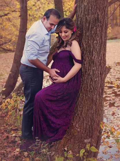Maternity Lace Falbala Sleeve Maxi Dress