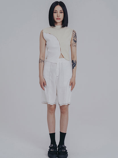 Original Irregular Contrast Color Split-Joint Vest Top