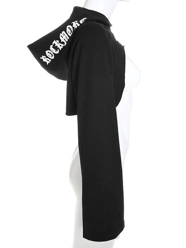 Fashion Letters Printed Flared Sleeves Short Hoodies&Sweatshirt Tops