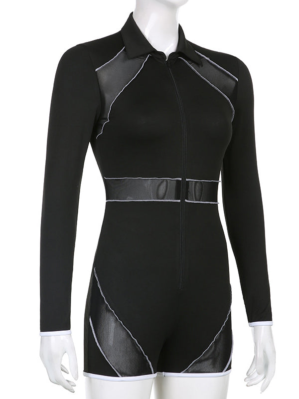 Mesh Split-Joint Half Sleeves Rompers