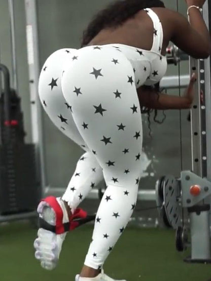 Printed Stars Backless Halter Neck Sports Jumpsuits
