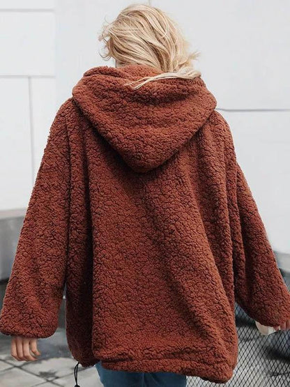 Hooded Zipper Loose Coat Tops