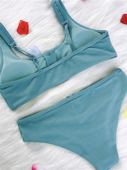 Button Solid Beach Bikinis Swimwear