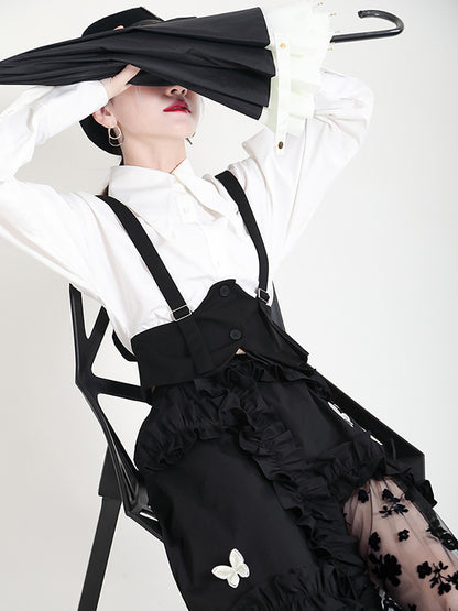 Stylish Mesh Hollow Embroidered Elasticity Split-Joint Strap Skirt