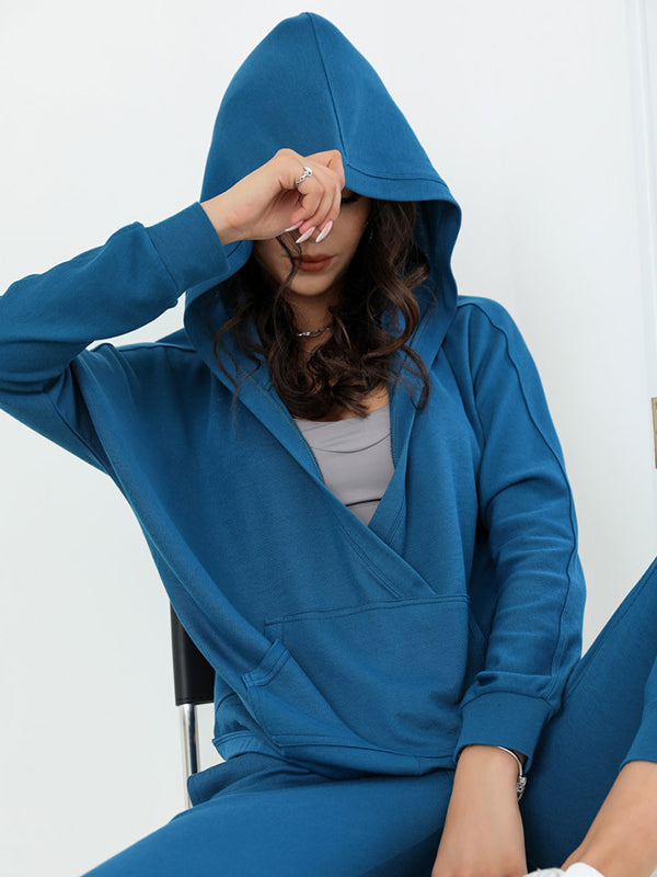 Loose Solid Color V-Neck Hoodies