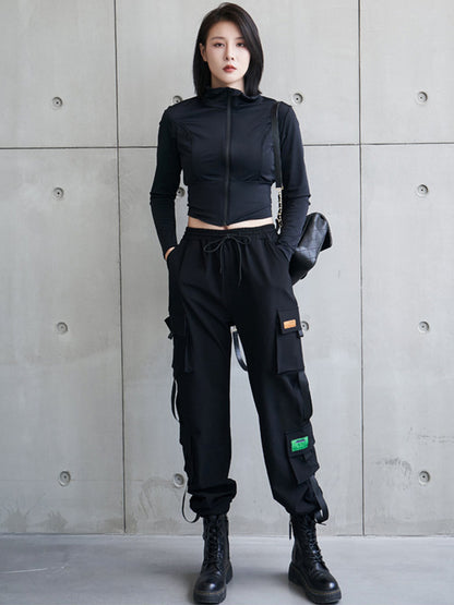 Cool Street Multi-Pocket High-Waist Elasticity Drawstring Pants