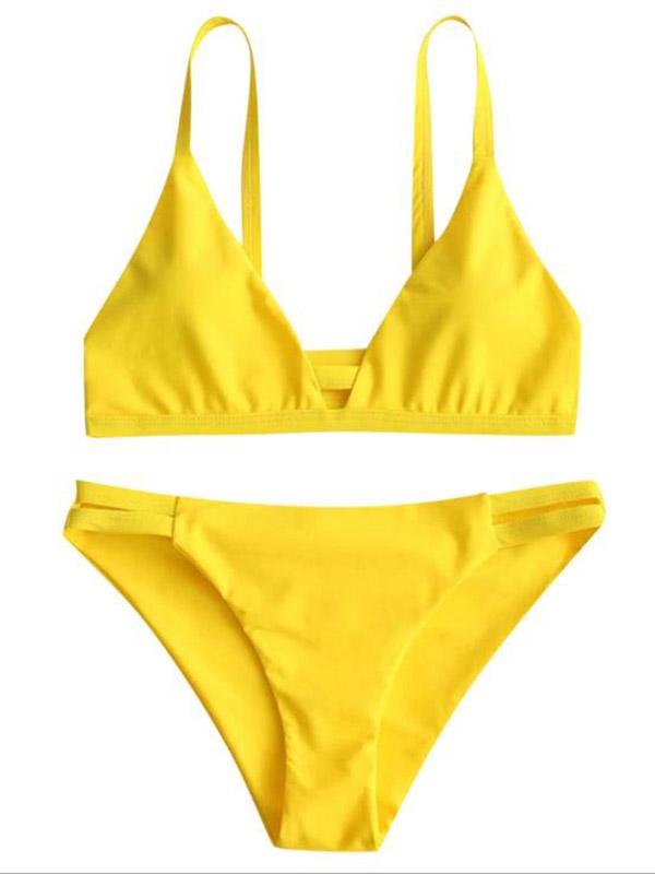 Solid Color Triangles Split Bikini Swimsuit