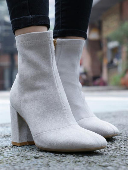Fashion Solid Zipper Chunky Heel Martin Booties