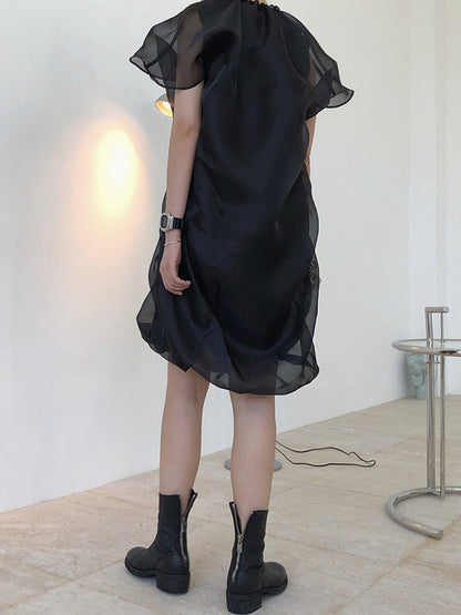 Original See-Through Bishop Sleeve Round-Neck Mini Dress