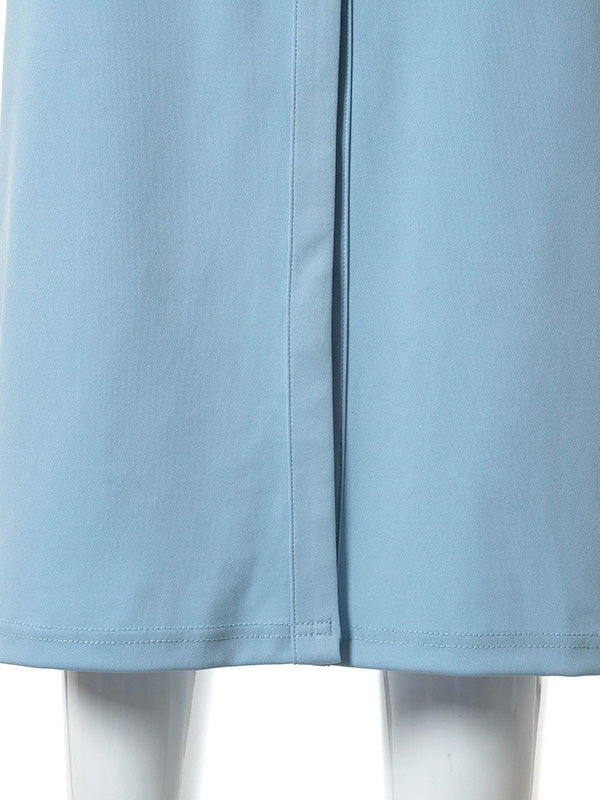 Simple Solid Color Lapel V-Neck Split-Front Midi Dress