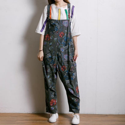 Birds And Flowers Printed Adjustable Strap Jumpsuit