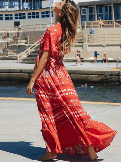 Split-joint Printed Bohemia Maxi Dress