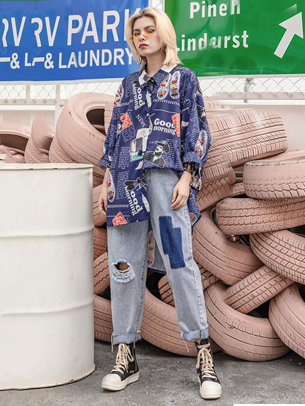 Fashion Wide-leg Broken Hole Pants