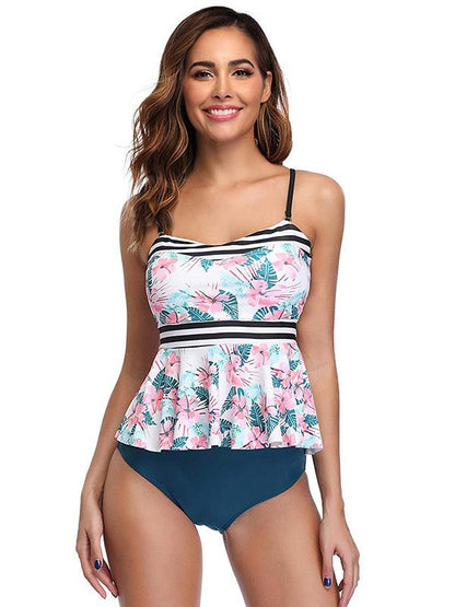 Flower Printed Bandeau Tankini Swimsuit