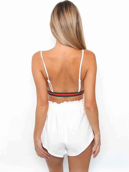 Spaghetti-neck Contrast Trim Bra And Shorts Sport Suits