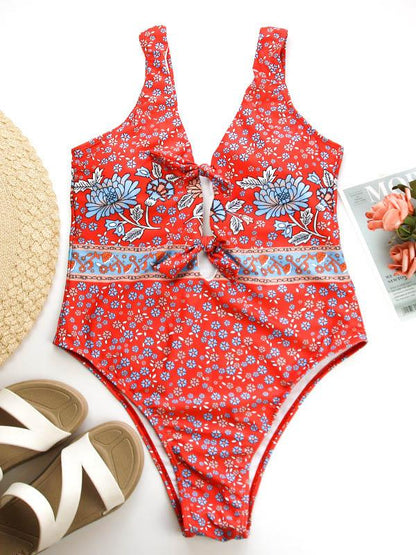 Bohemia Knotted Hollow One Piece Swimsuit