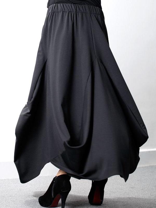 Loose Black Cropped A-line Split-joint Pants