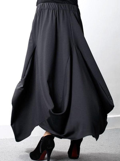 Loose Black Cropped A-line Split-joint Pants