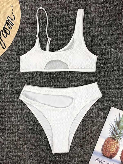 Sexy Irregular Backless Grid Split Type Bikini Swimsuit