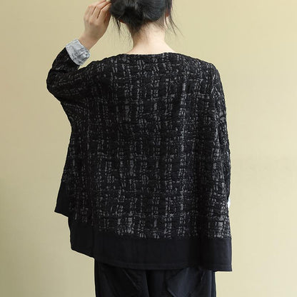 Buykud Asymmetrical Pockets Spliced Loose Pullover Blouse