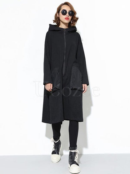 Loose Zipper Split-joint Hoodie Shirt Dress