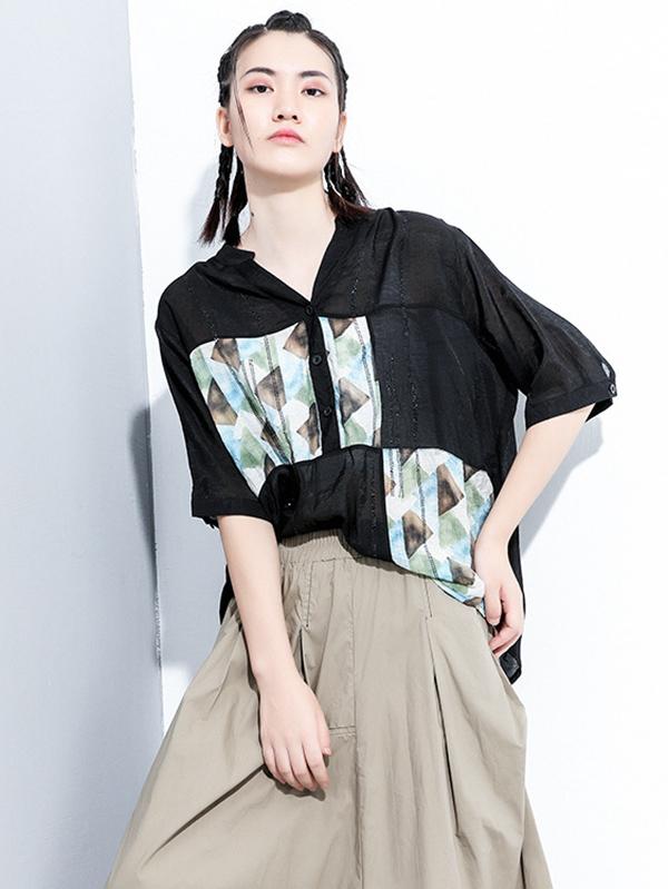 Original Printed V-Neck Blouses&Shirts Tops