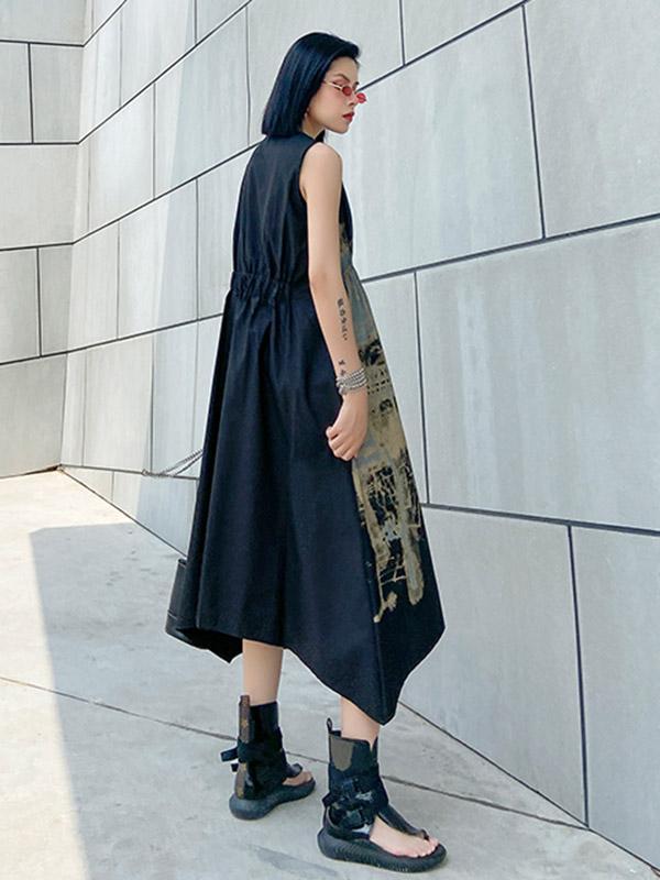 Original Prited V-Neck Sleeveless Dress