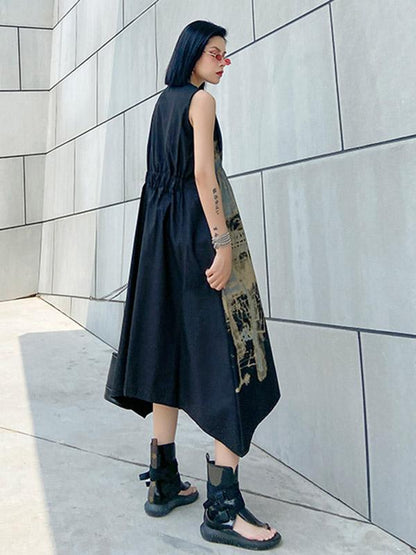 Original Prited V-Neck Sleeveless Dress