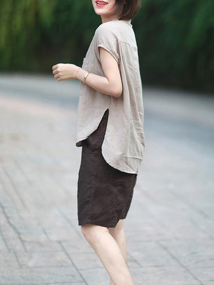 Solid High-low Short Sleeves Shirt