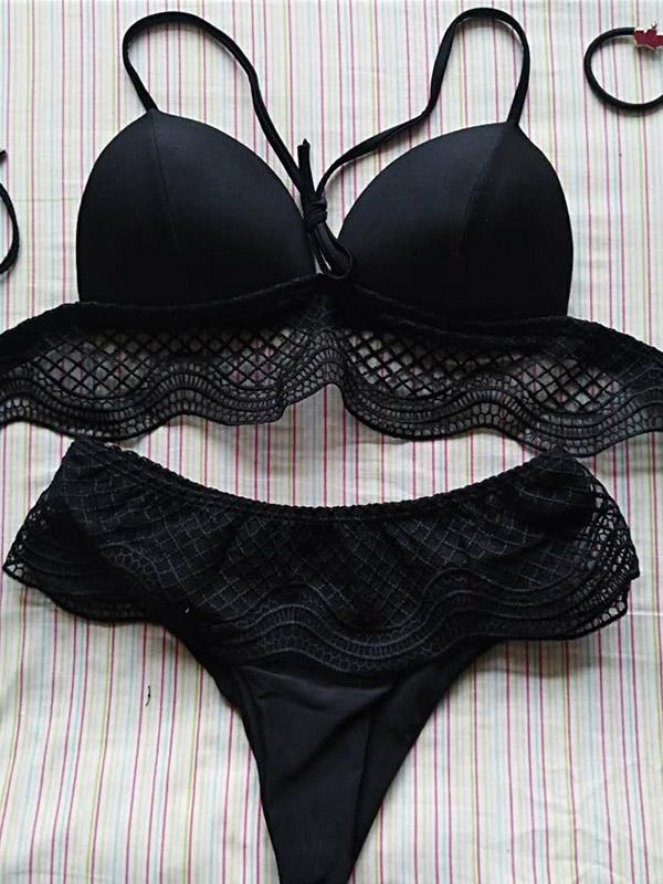 Sexy Solid Lace Bikini Set