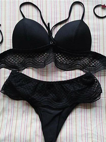 Sexy Solid Lace Bikini Set