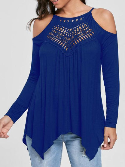 Lace Patchwork off-the-shoulder Long-sleeved Casual T-shirt